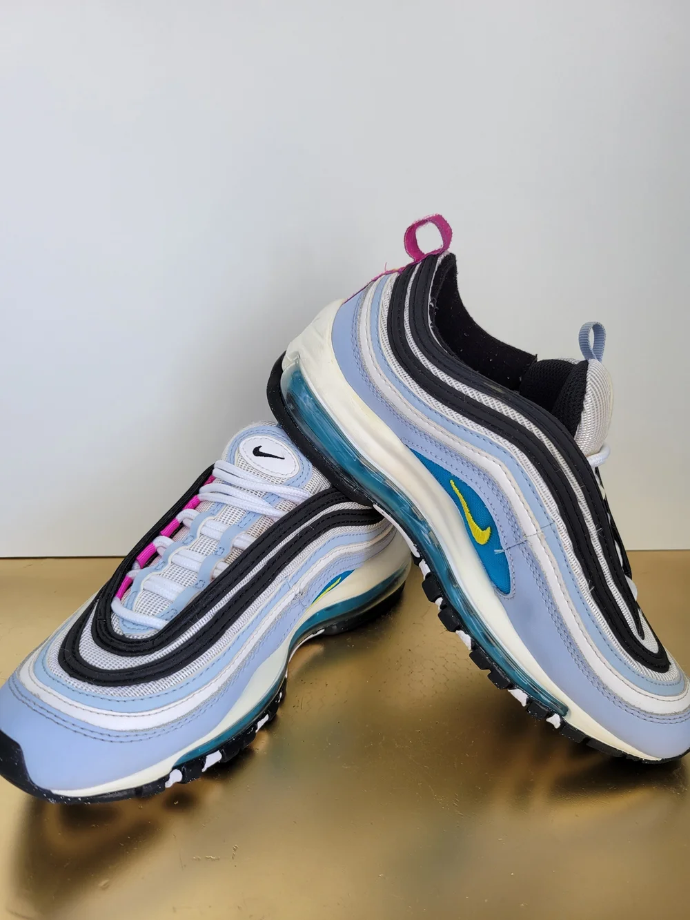 Nike Air Max 97 Sneakers in Light Blue, Black & White Size 4Y Fits Women 5.5